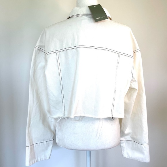 NWT ASOS Design Cropped Denim Jacket in White with topstitch & Raw-Cut Hem - Picture 8 of 13